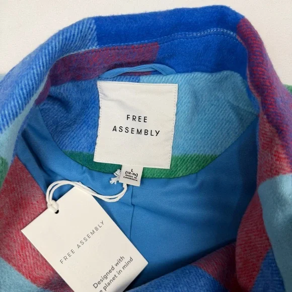 NWT Free Assembly Plaid Cropped Chore Jacket Multicolor Large Shacket Spring - Picture 4 of 12
